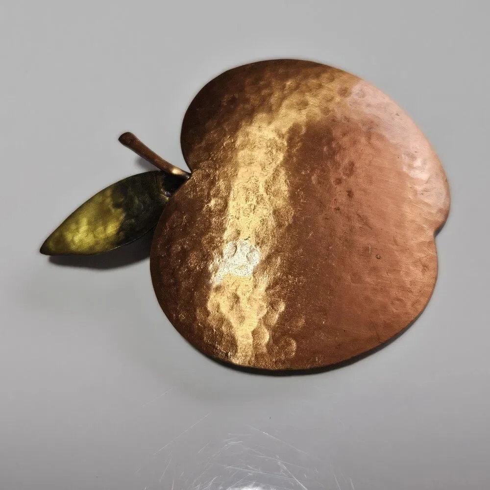 Vintage Hammered Copper and Brass Apple Brooch